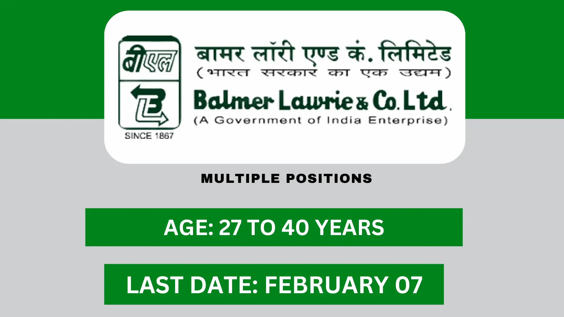 Balmer Lawrie Ltd Various Posts Recruitment